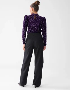 Velvet Pailletten Top Donkerpaars