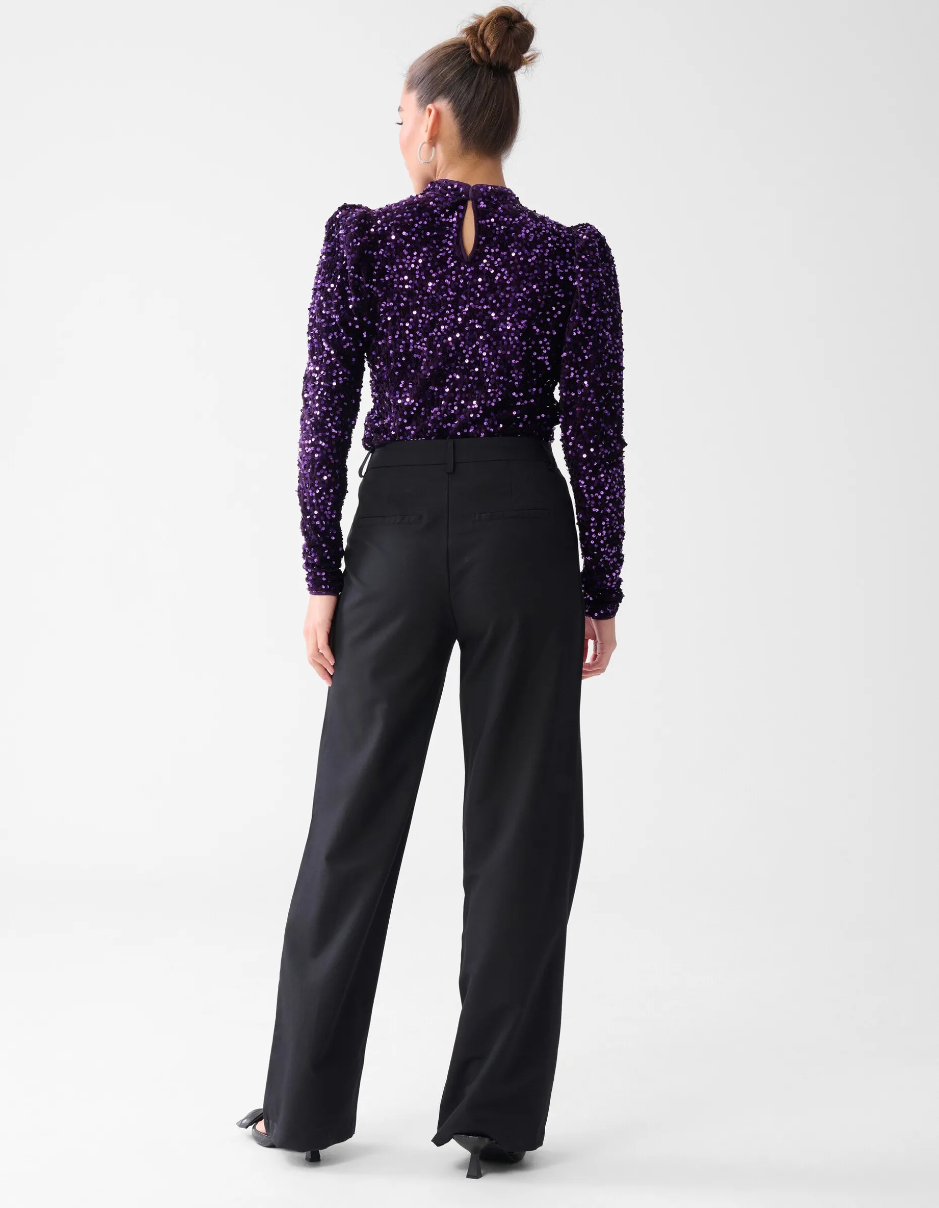 Velvet Pailletten Top Donkerpaars