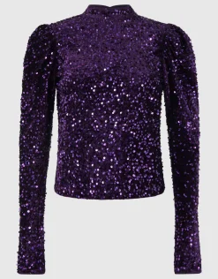 Velvet Pailletten Top Donkerpaars