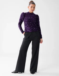 Velvet Pailletten Top Donkerpaars