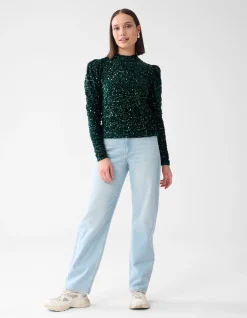 Velvet Pailletten Top Donkergroen