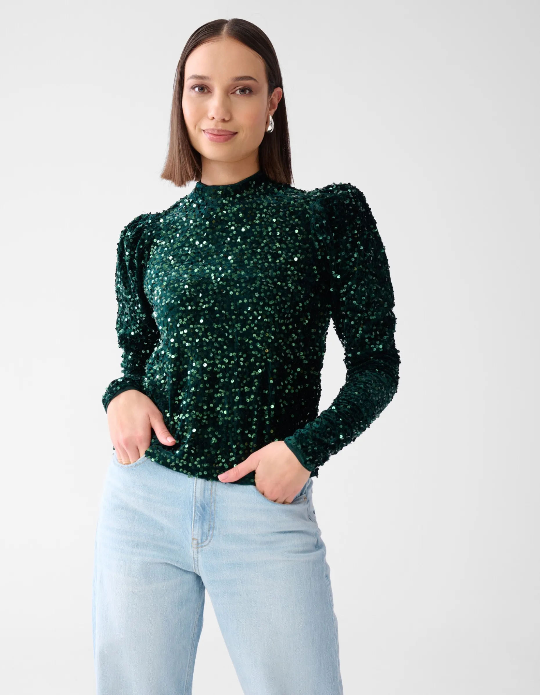 Velvet Pailletten Top Donkergroen