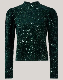 Velvet Pailletten Top Donkergroen