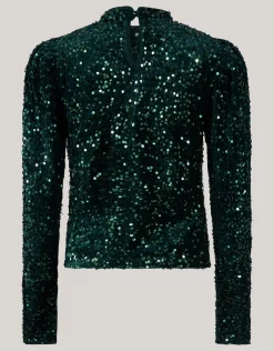 Velvet Pailletten Top Donkergroen