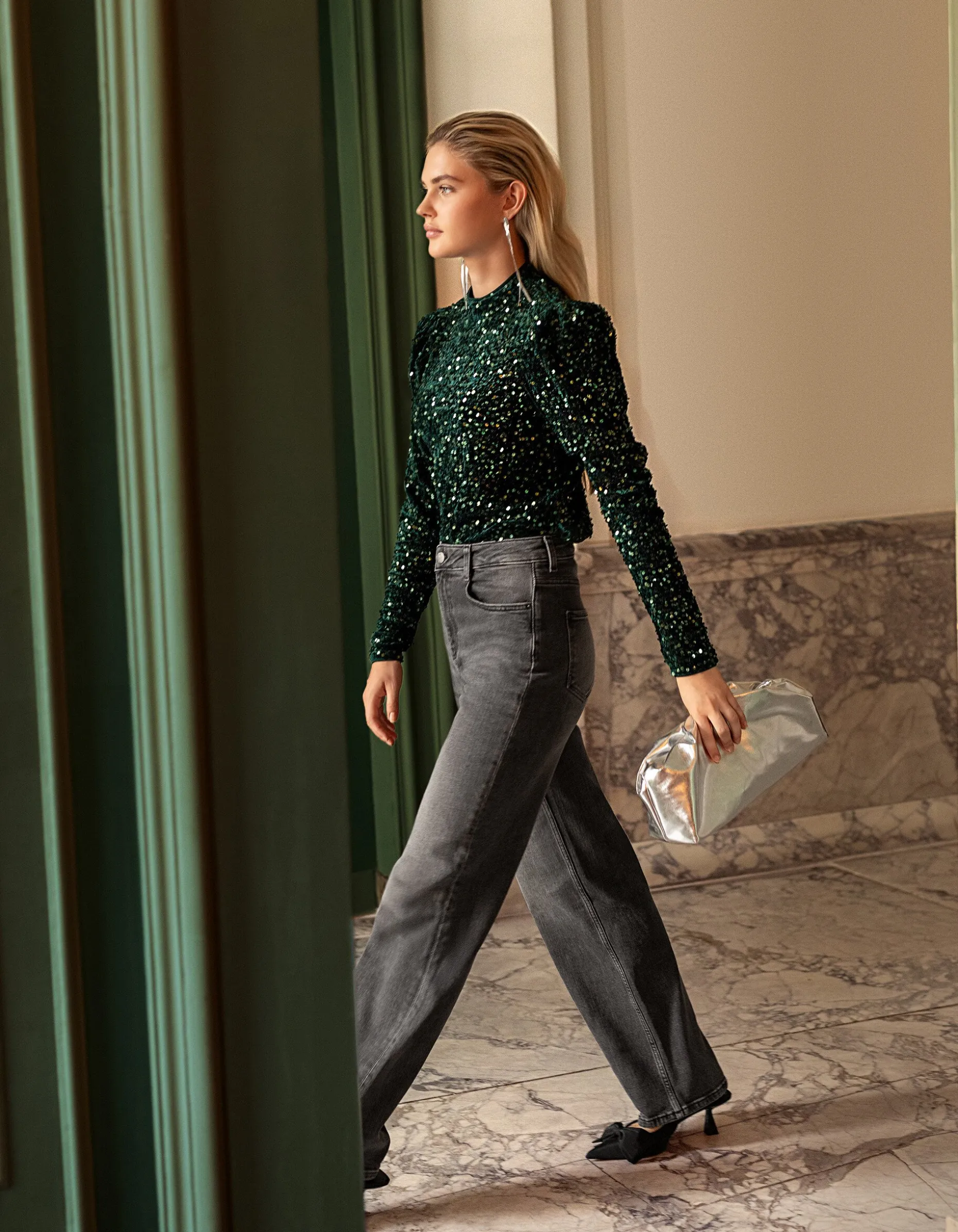 Velvet Pailletten Top Donkergroen