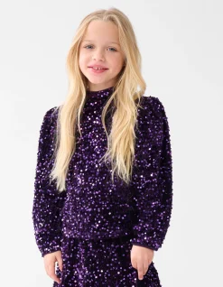 Velvet Pailletten Top Paars