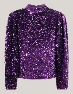 Velvet Pailletten Top Paars