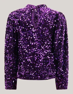 Velvet Pailletten Top Paars