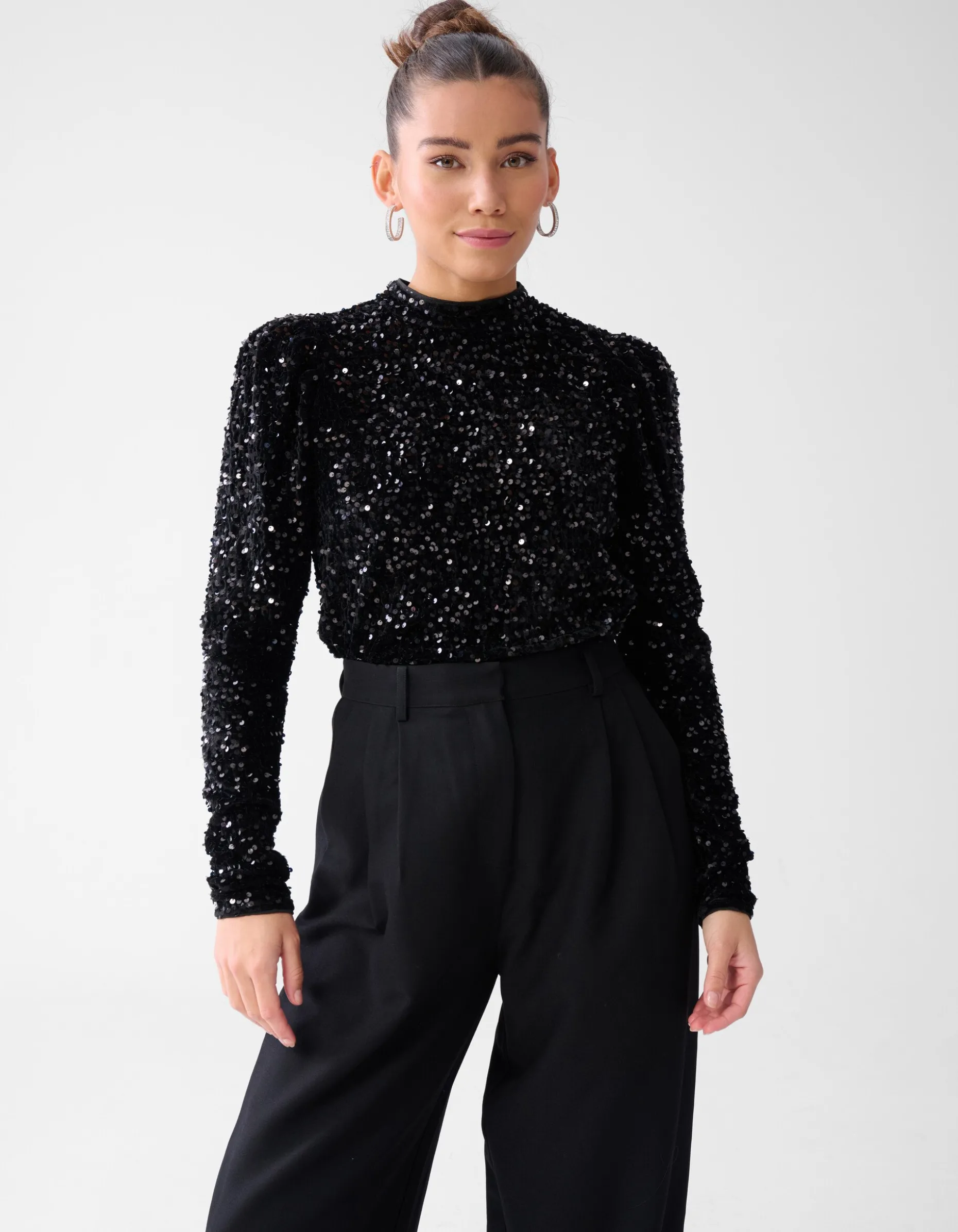 Velvet Pailletten Top Zwart