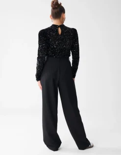 Velvet Pailletten Top Zwart