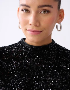 Velvet Pailletten Top Zwart