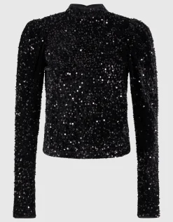 Velvet Pailletten Top Zwart