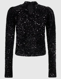 Velvet Pailletten Top Zwart