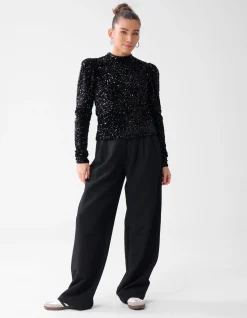 Velvet Pailletten Top Zwart