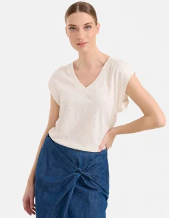 V-hals Strass T-shirt Gebroken Wit By Mieke