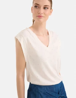 V-hals Strass T-shirt Gebroken Wit By Mieke