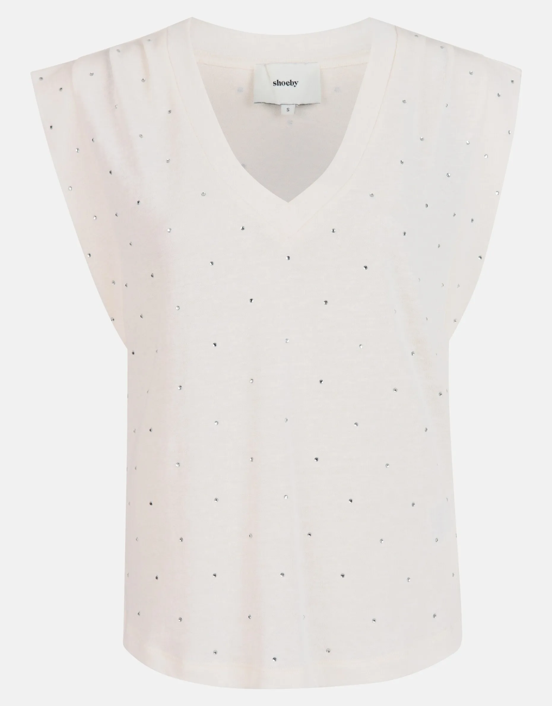 V-hals Strass T-shirt Gebroken Wit By Mieke