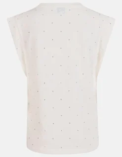 V-hals Strass T-shirt Gebroken Wit By Mieke
