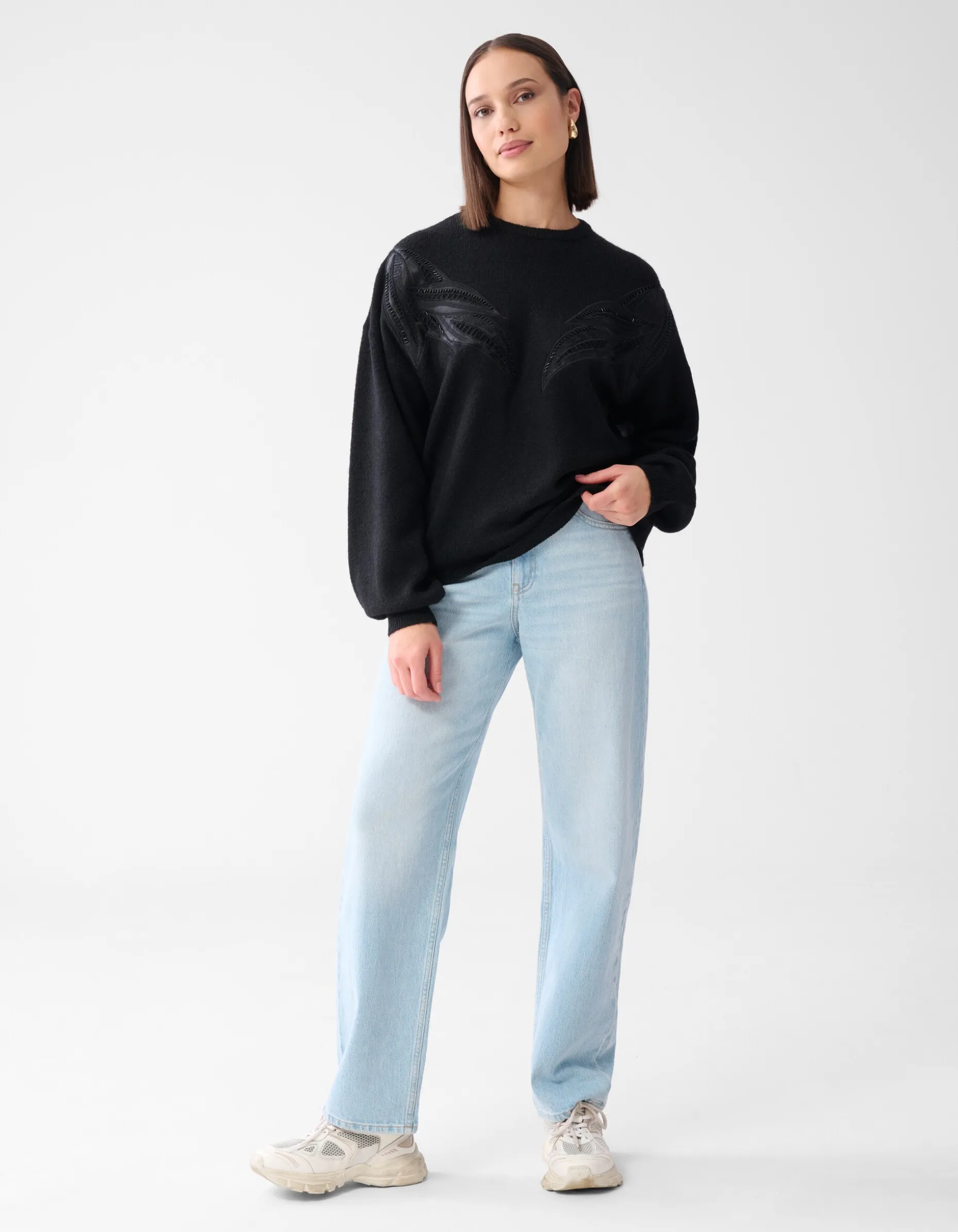 Vintage Patch Trui Zwart