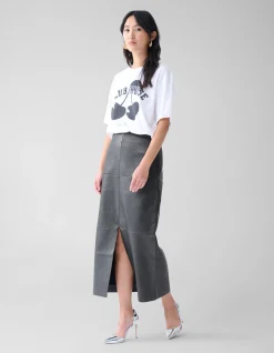Washed Midi Rok Donkergrijs