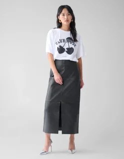 Washed Midi Rok Donkergrijs
