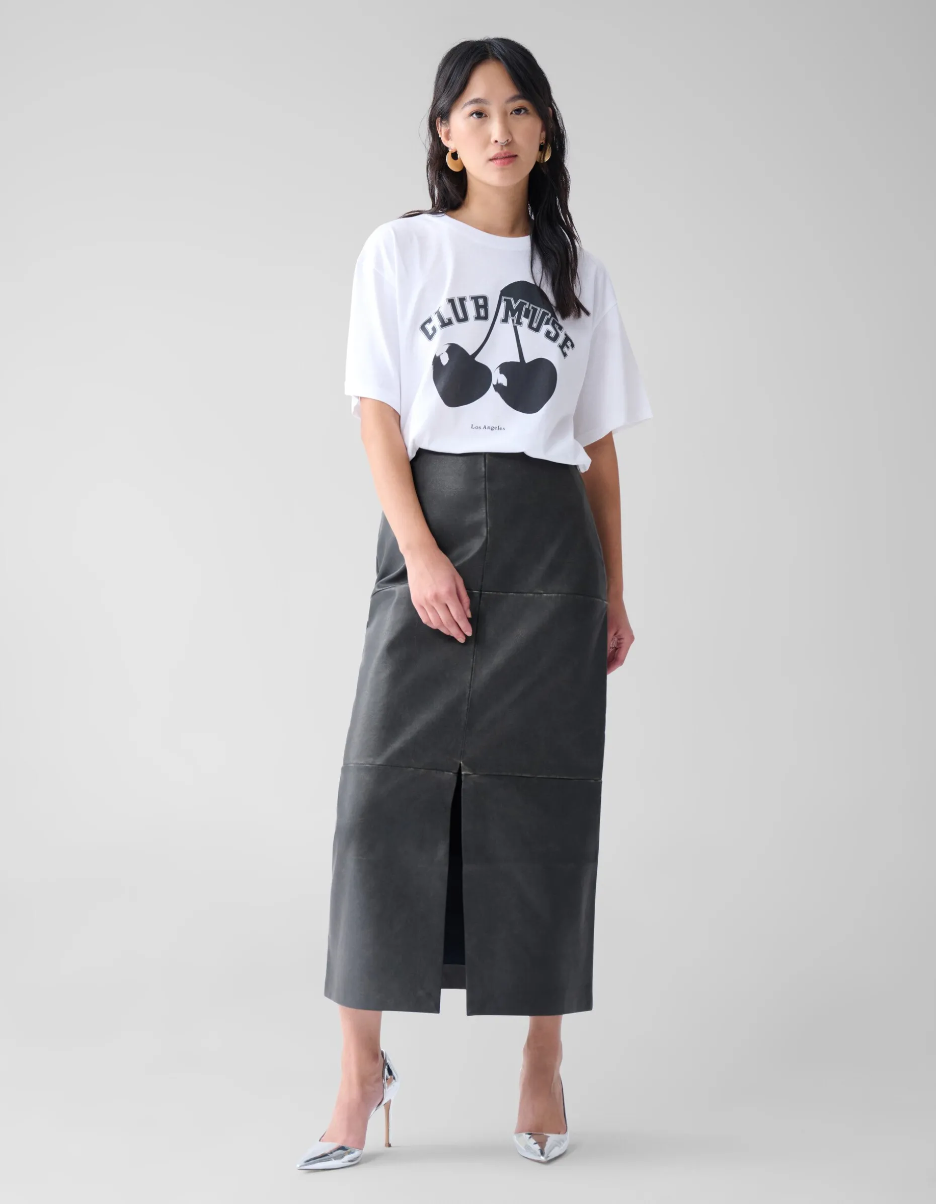 Washed Midi Rok Donkergrijs