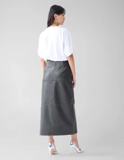 Washed Midi Rok Donkergrijs