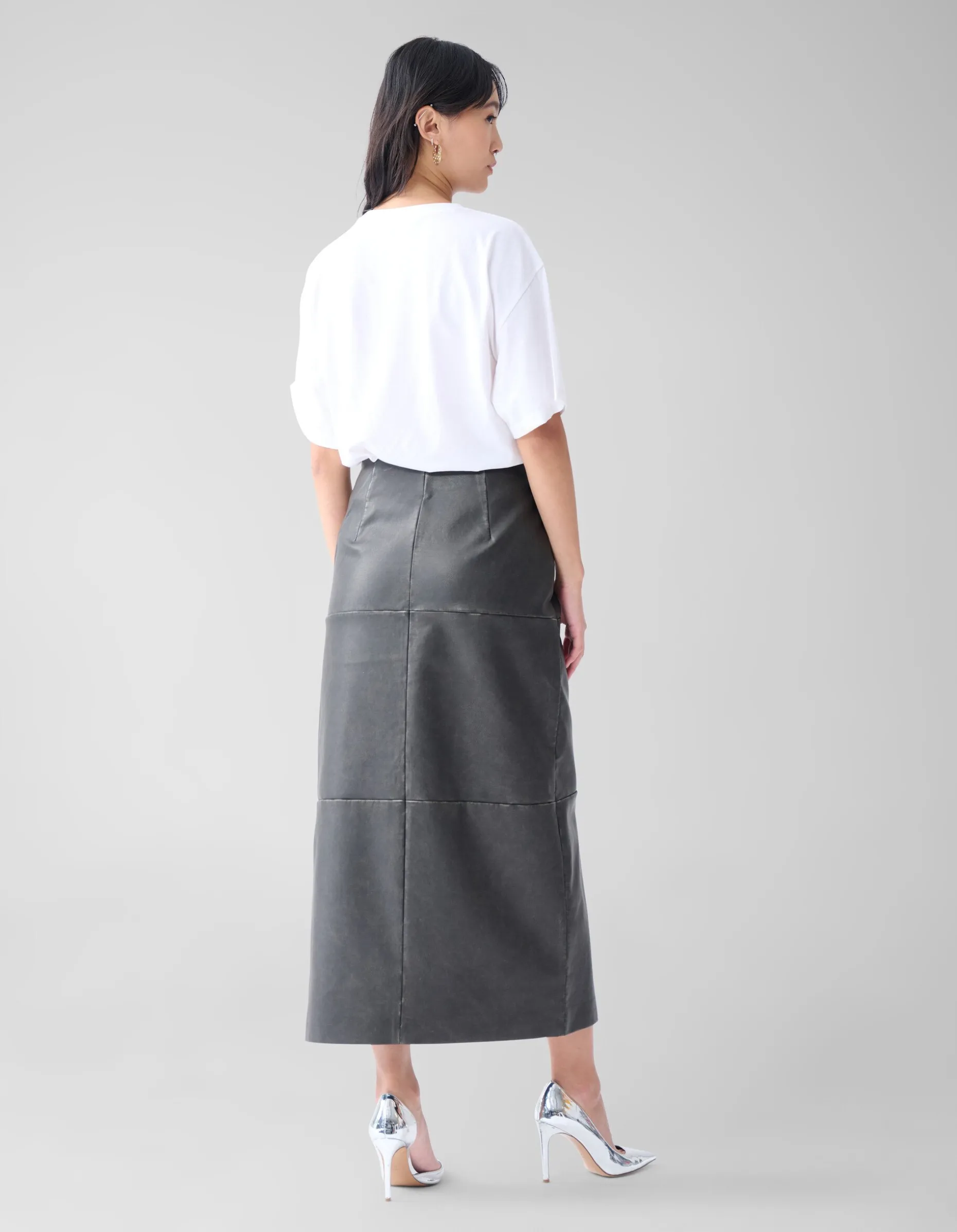 Washed Midi Rok Donkergrijs