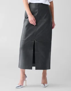 Washed Midi Rok Donkergrijs