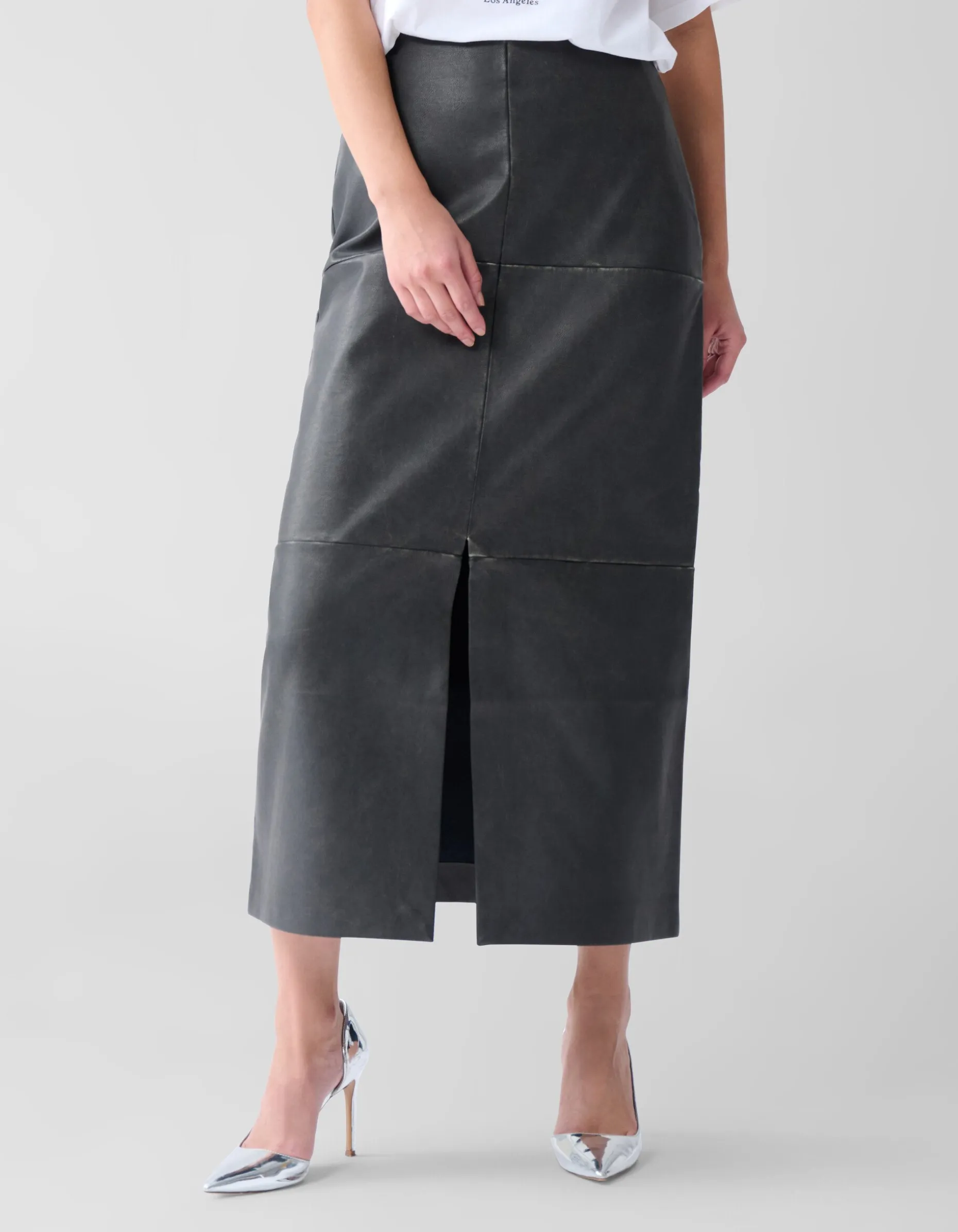 Washed Midi Rok Donkergrijs