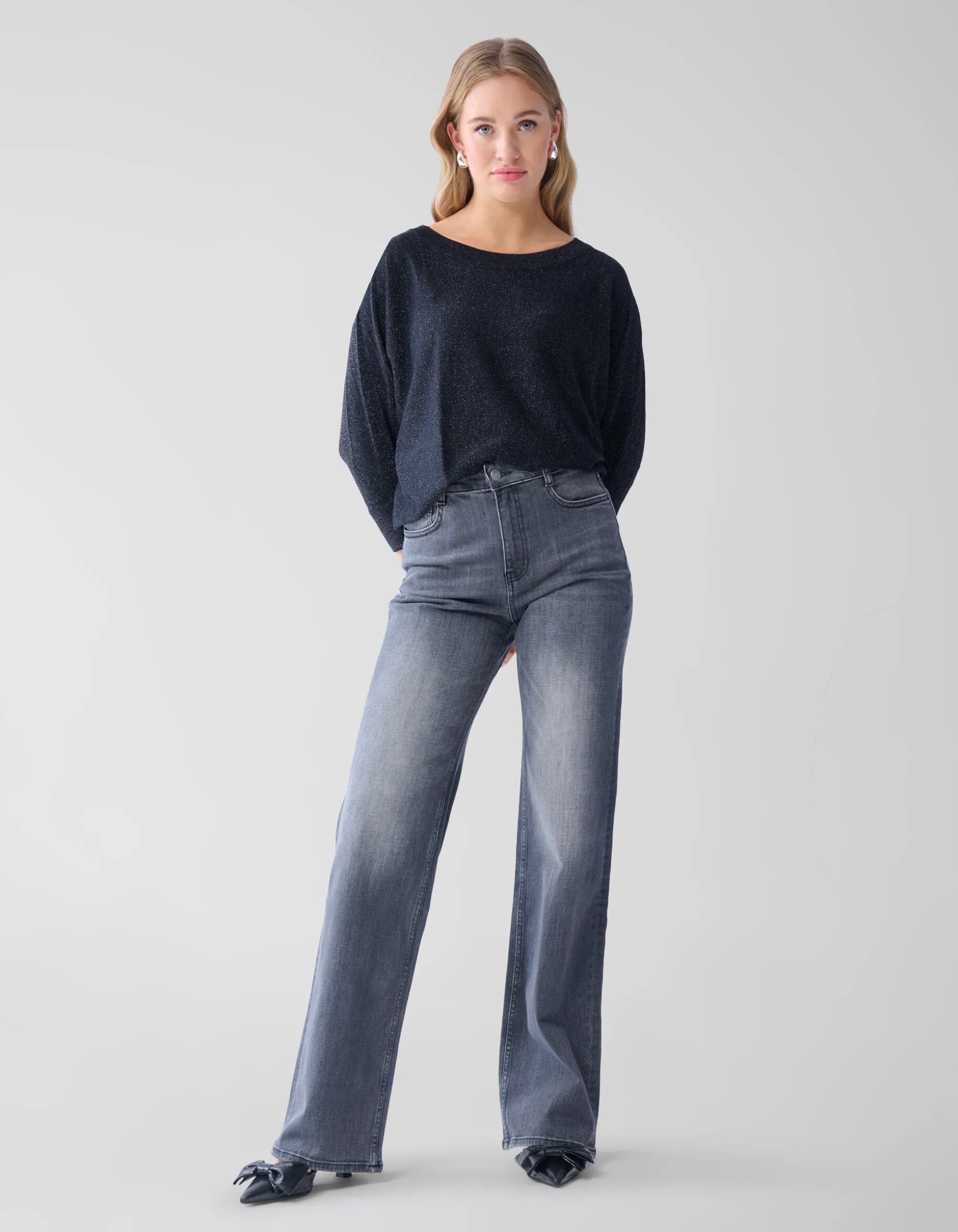 Wide Leg Fit Jeans Extra Long Donkergrijs