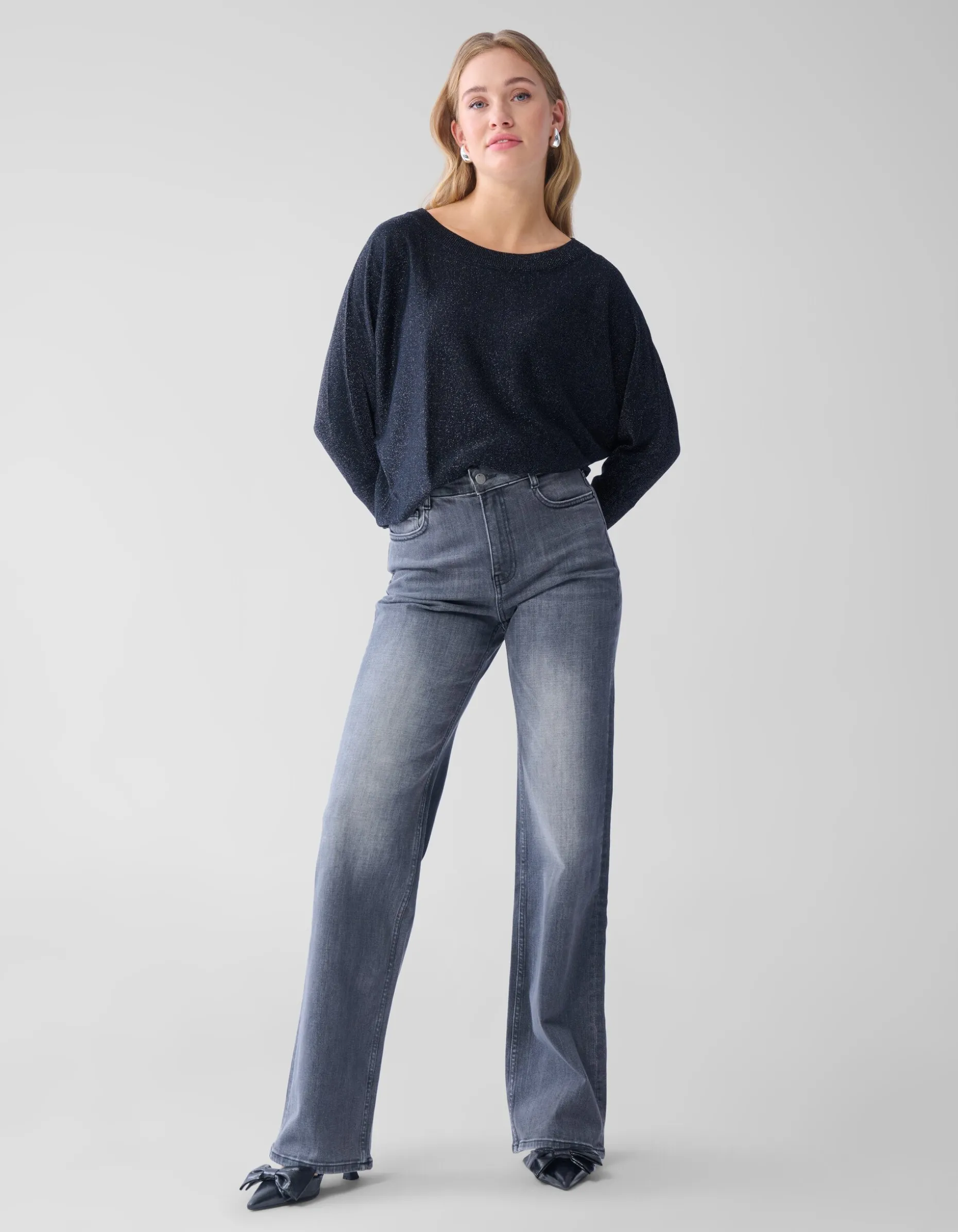 Wide Leg Fit Jeans Extra Long Donkergrijs