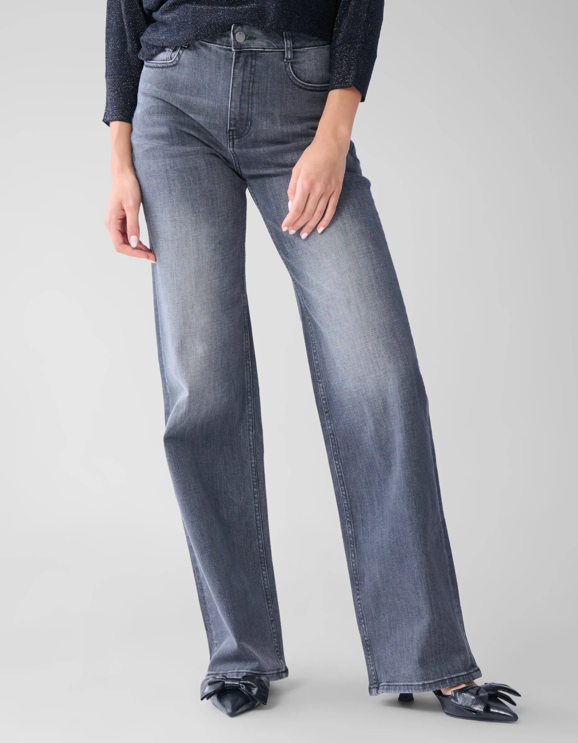Wide Leg Fit Jeans Extra Long Donkergrijs