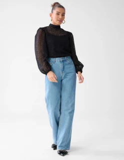 Zigzag Kanten Blouse Zwart