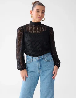 Zigzag Kanten Blouse Zwart