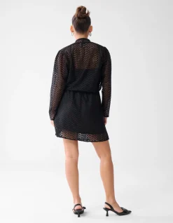 Zigzag Kanten Mini Jurk Zwart