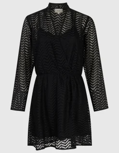 Zigzag Kanten Mini Jurk Zwart