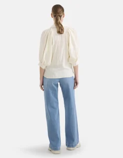 Zipper Stripe Blouse Gebroken Wit